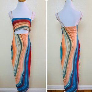 AFRM Matera‎ Midi Cut Out Dress Small in Blue Abstract